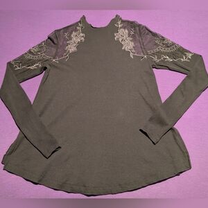 Free People Daniella Lace Black Long Sleeve Top